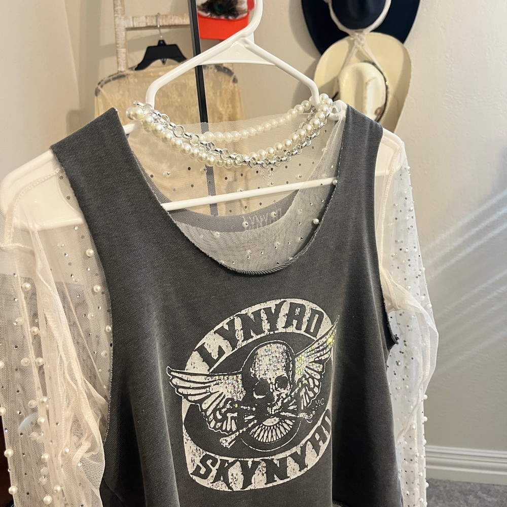 Sound Wear Graphic Tank Top with Pearl Detail